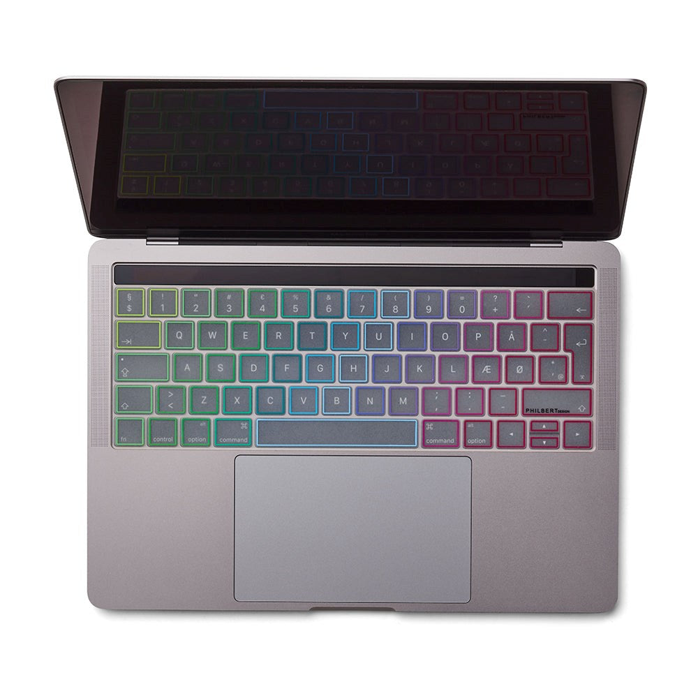 Philbert MacBook Touch Bar 13" / 15" Keyboard Deksel m. Nordisk Tastatur - Transparent / Rainbow