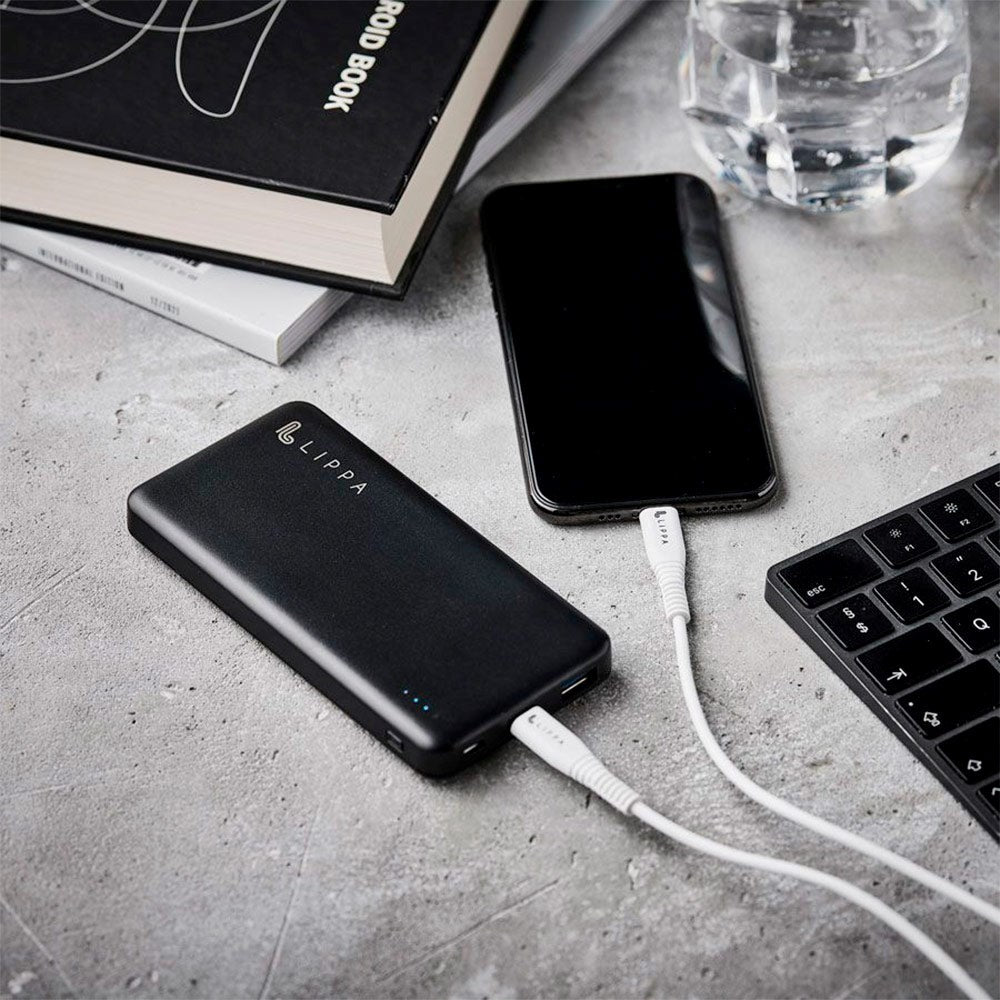 Lippa 18W Powerbank med USB-C og USB-A - 10 000 mAh - Svart