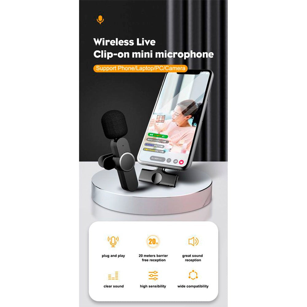 Lippa Wireless Lavalier Mikrofon med USB-C - Svart