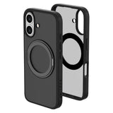 iPhone 16 Lippa Hybrid Plast Deksel med 360 Roterende Kickstand – MagSafe Kompatibelt – Matt / Svart