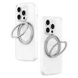 iPhone 15 Pro Lippa Hybrid Plast Deksel med 360 Roterende Kickstand – MagSafe Kompatibelt – Gjennomsiktig / Sølv