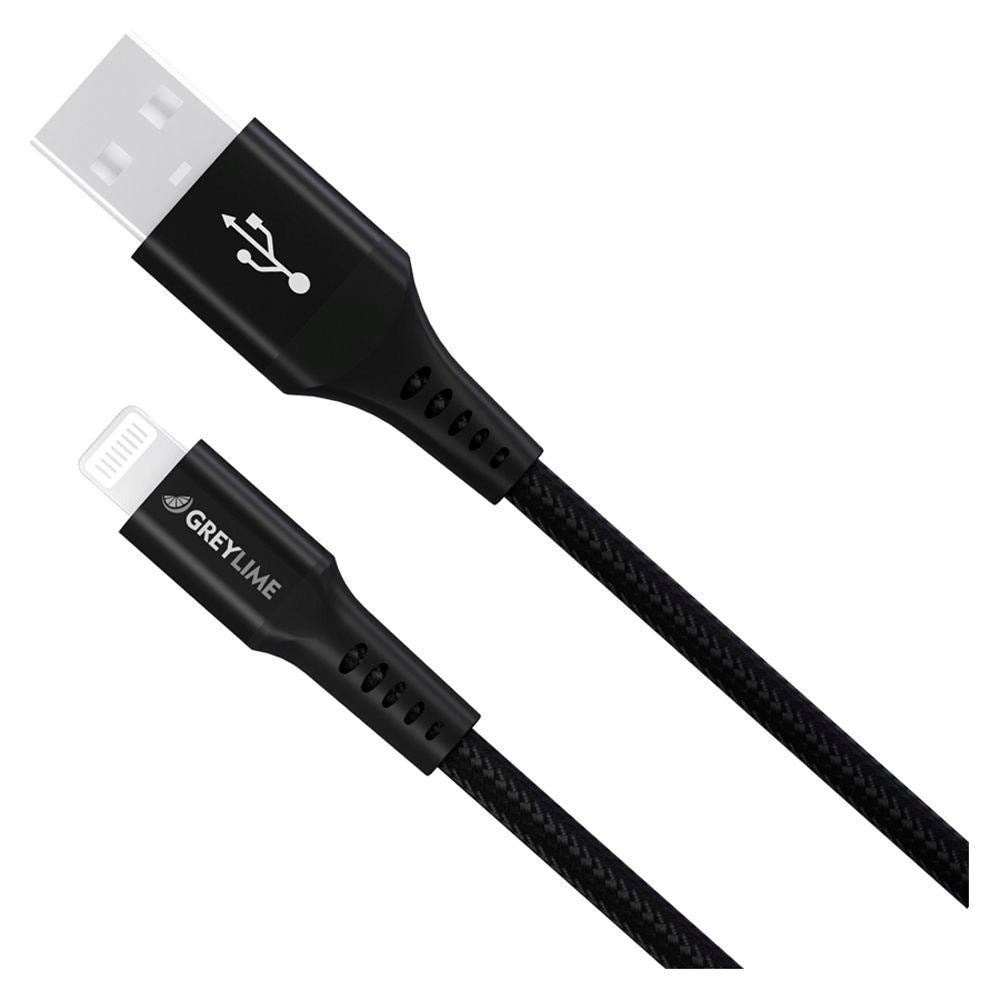 GreyLime 12W Flettet USB-A til Lightning Kabel 50 cm - Svart