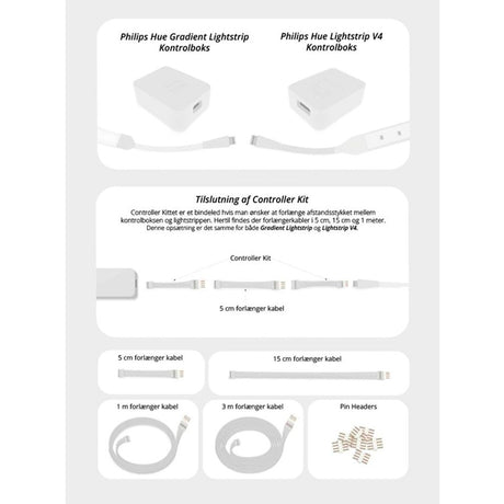 Light Solutions - Philips Hue LightStrip V4 Kabel - 3m - 1 stk - Hvit