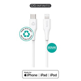 eSTUFF INFINITE MFI 1 m USB-C til Lightning-Kabel - 12W - 100 % Resirkulert Plast - Hvit