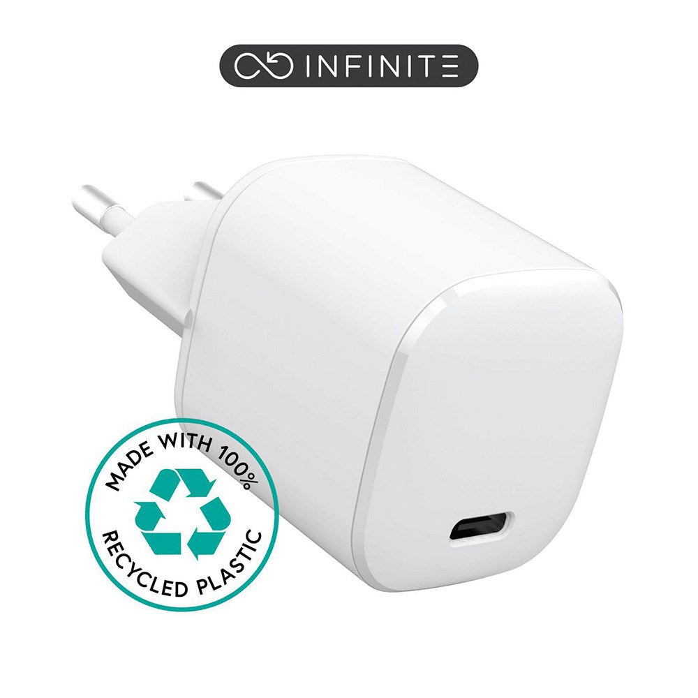 eSTUFF INFINITE 20W PD USB-C Vegglader - 100 % Resirkulert Plast - Hvit