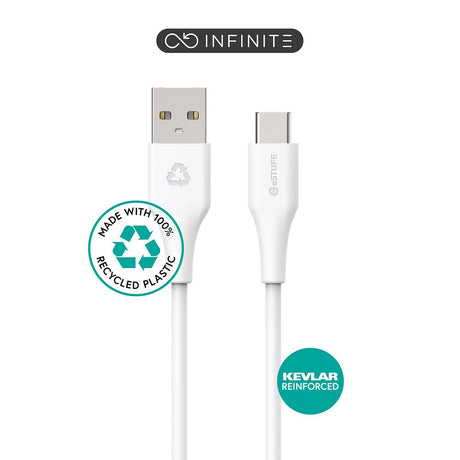 eSTUFF INFINITE USB-C-Kabel 60W 1 m - 100 % Resirkulert Plast - Hvit