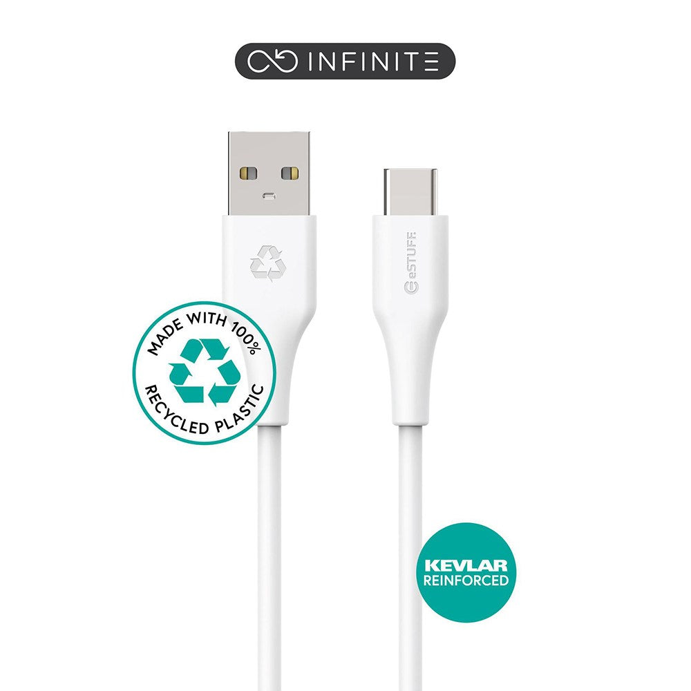 eSTUFF INFINITE USB-C-Kabel 60W 2 m - 100 % Resirkulert Plast - Hvit