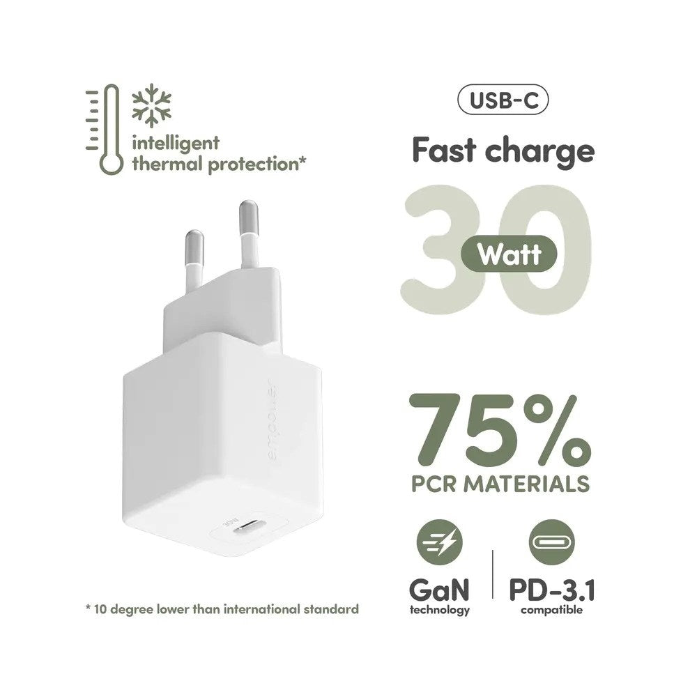 empower by PanzerGlass Turbo 30W Vegglader m. 1x USB-C – Silver White