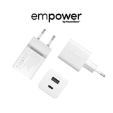 empower by PanzerGlass Turbo 35W Vegglader m. 1x USB-A & 1x USB-C – Silver White