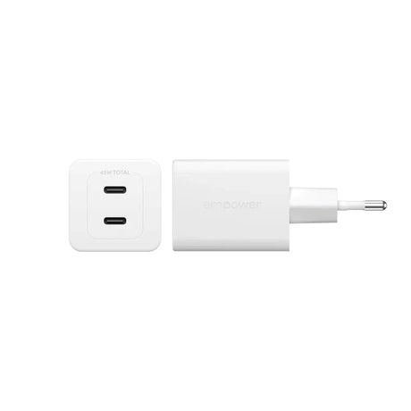 empower by PanzerGlass Turbo 45W Vegglader m. 2x USB-C – Silver White