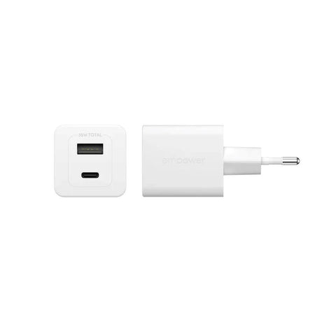 empower by PanzerGlass Turbo 35W Vegglader m. 1x USB-A & 1x USB-C – Silver White