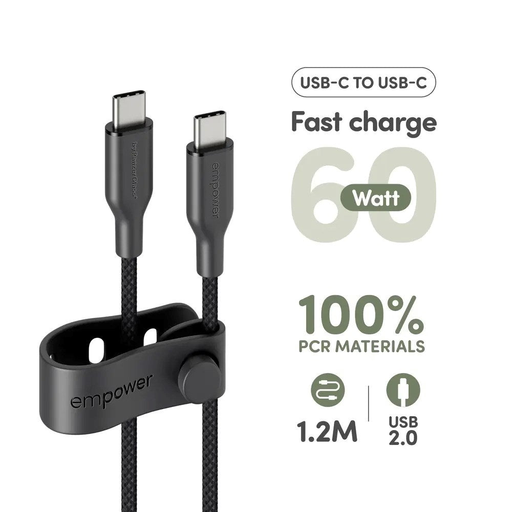 empower by PanzerGlass Racing 60W USB-C til USB-C Kabel – 1.2m – Space Black