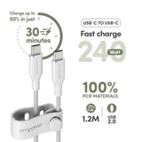 empower by PanzerGlass Racing 240W USB-C til USB-C Kabel – 1.2m – Silver White