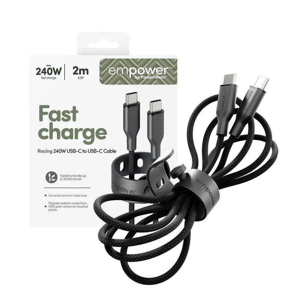 empower by PanzerGlass Racing 240W USB-C til USB-C Kabel – 2m – Space Black