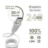 empower by PanzerGlass Magnetic 240W USB-C til USB-C Kabel – 1.5m – Silver White