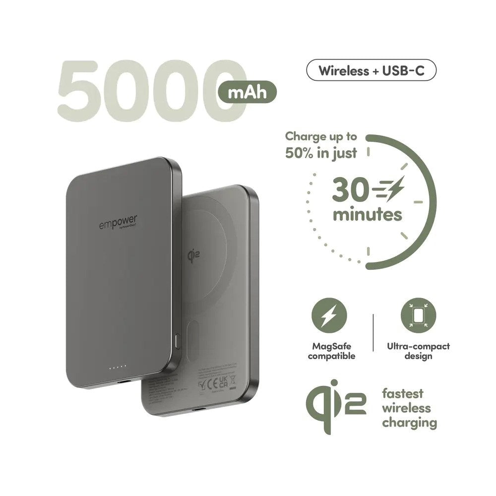 empower by PanzerGlass empower Bank - 5000 mAh - Qi2 / MagSafe Kompatibel - Titanium