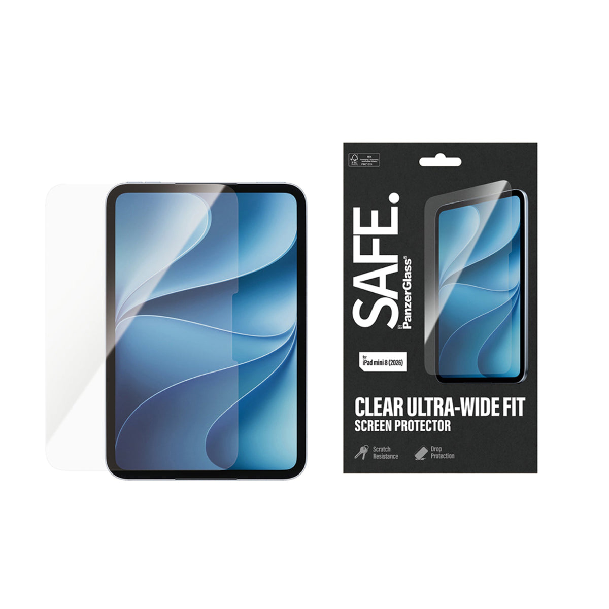 iPad Mini (2026) 8. Gen. SAFE. fra PanzerGlass Ultra-Wide Fit Skjermbeskyttelse i Herdet Glass - Gjennomsiktig
