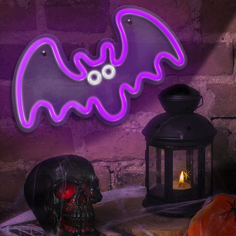 Forever Light LED Neonskilt Halloween - Lilla og Hvitt Lys med Flaggermus