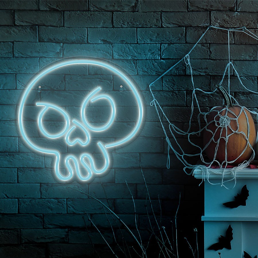 Forever Light LED Neonskilt Halloween - Blått Lys med Hodeskalle