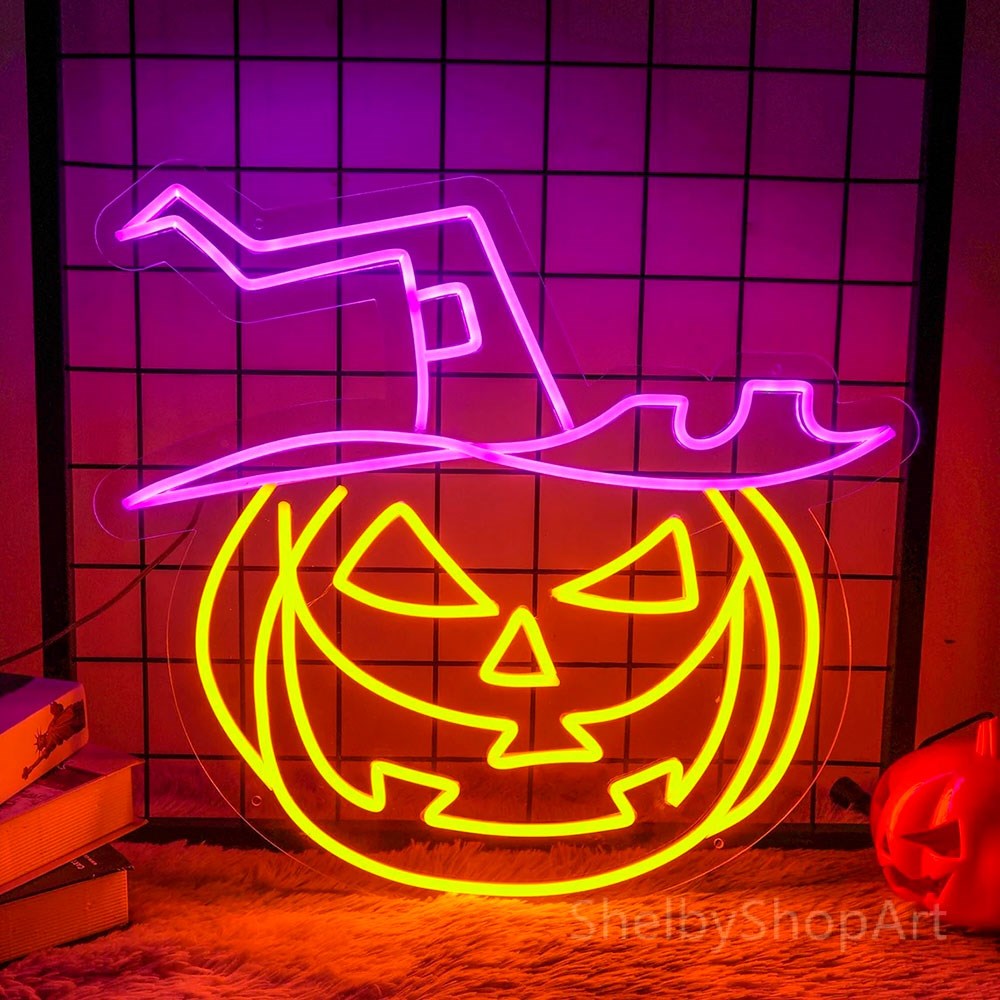 Neolia LED Neonskilt Halloween - Oransje og Lilla Lys med Gresskar