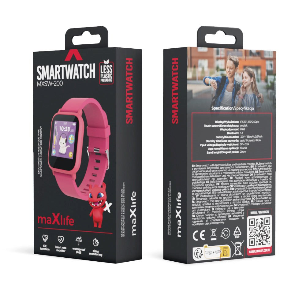 Maxlife MXSW-200 Smartwatch m. Pulsmåler & Vanntett - Rosa