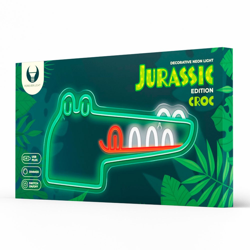 Forever Light Neonskilt LED Jurassic Edition - Flerfarget Lys med Krokodille