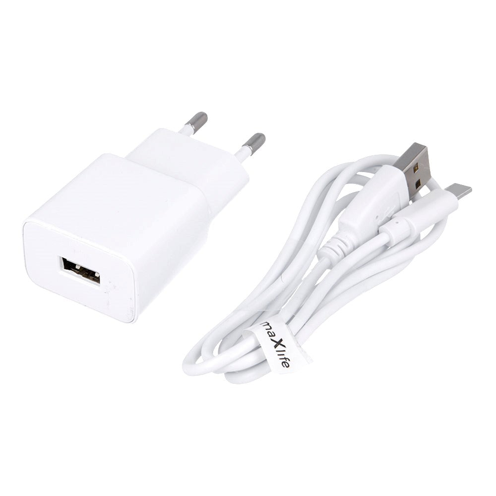 Maxlife Vegglader med USB-A & USB-C Kabel 10,5W - Hvit