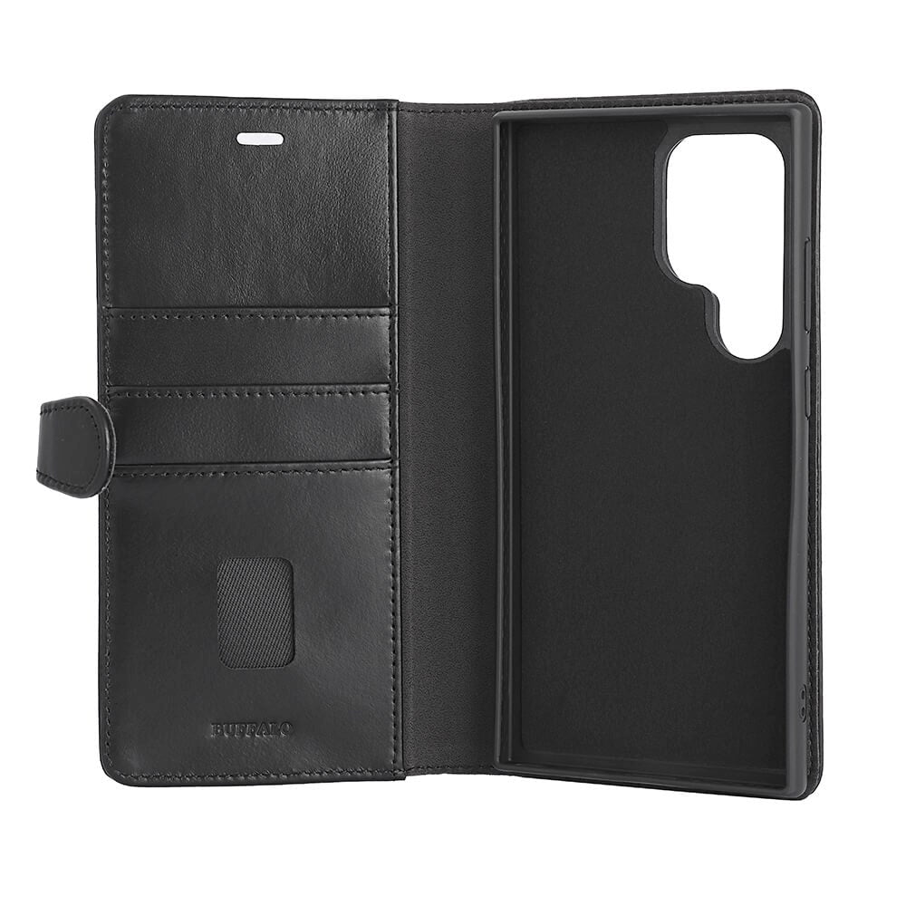 Samsung Galaxy S24 Ultra GEAR Buffalo 2-i-1 Magnet Flip-Deksel i Ekte Skinn med Lommebok - Svart