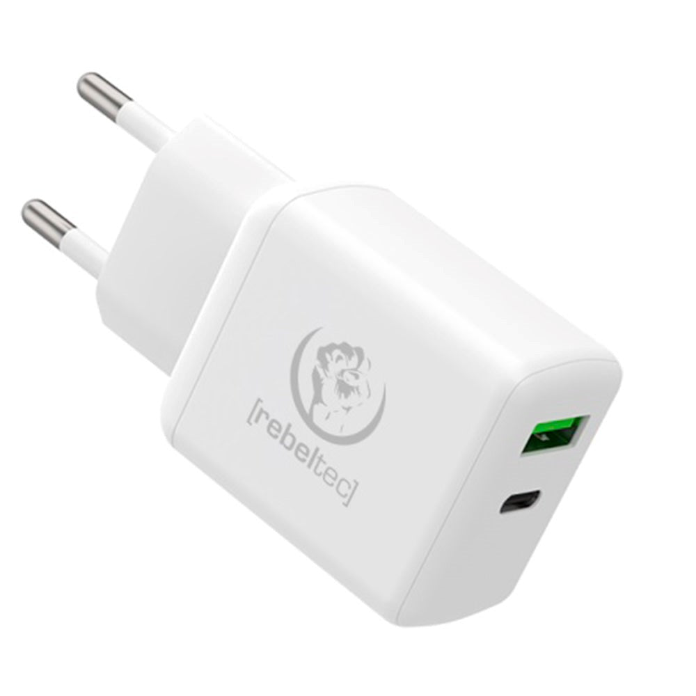 Rebeltec H200 Turbo 20W PD Vegglader m. 1 x USB-A & 1 x USB-C - Hvit