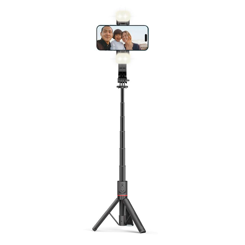 L05S Tech-Protect Selfie Stick med Stativ og LED-Lys - Bluetooth - Svart