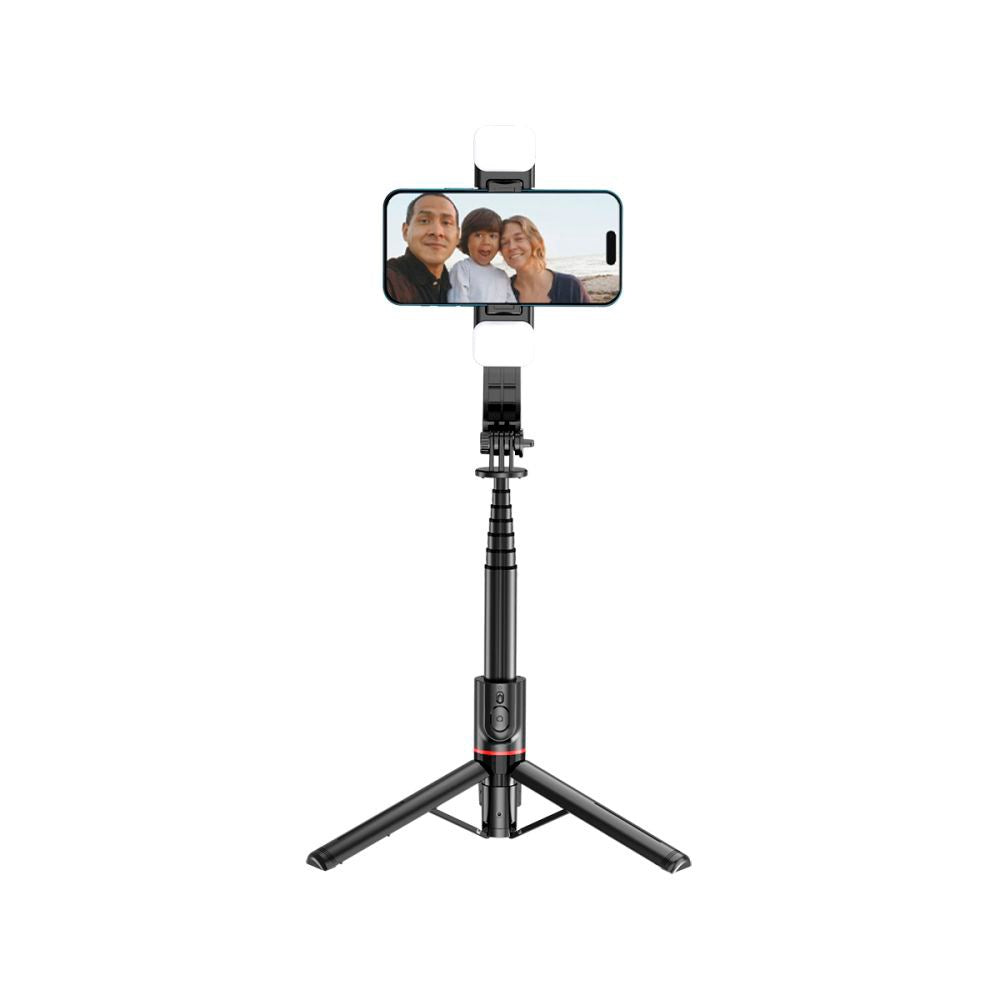 L05S Tech-Protect Selfie Stick med Stativ og LED-Lys - Bluetooth - Svart