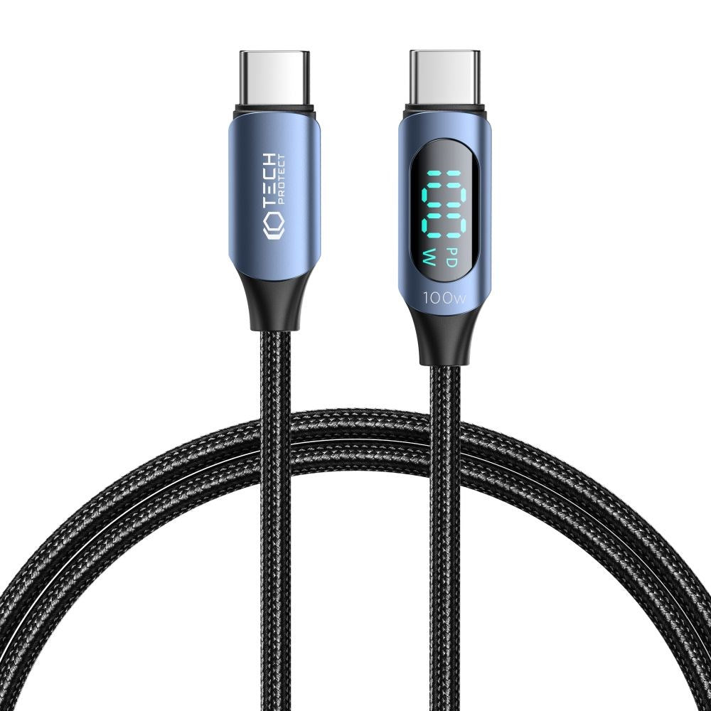 Tech-Protect Ultraboost LED USB-C til USB-C Kabel 100W/5A 1m - Svart / Blå