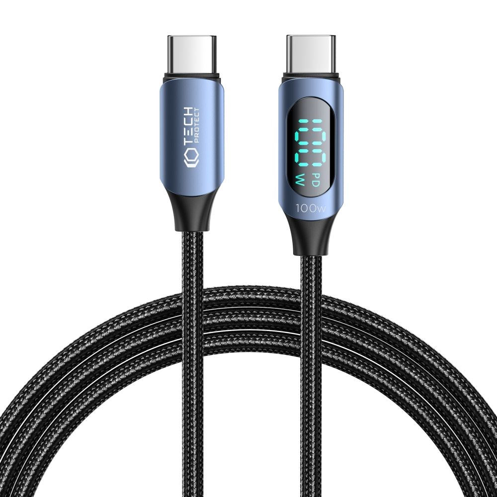 Tech-Protect Ultraboost LED USB-C til USB-C Kabel 100W/5A 2m - Svart / Blå