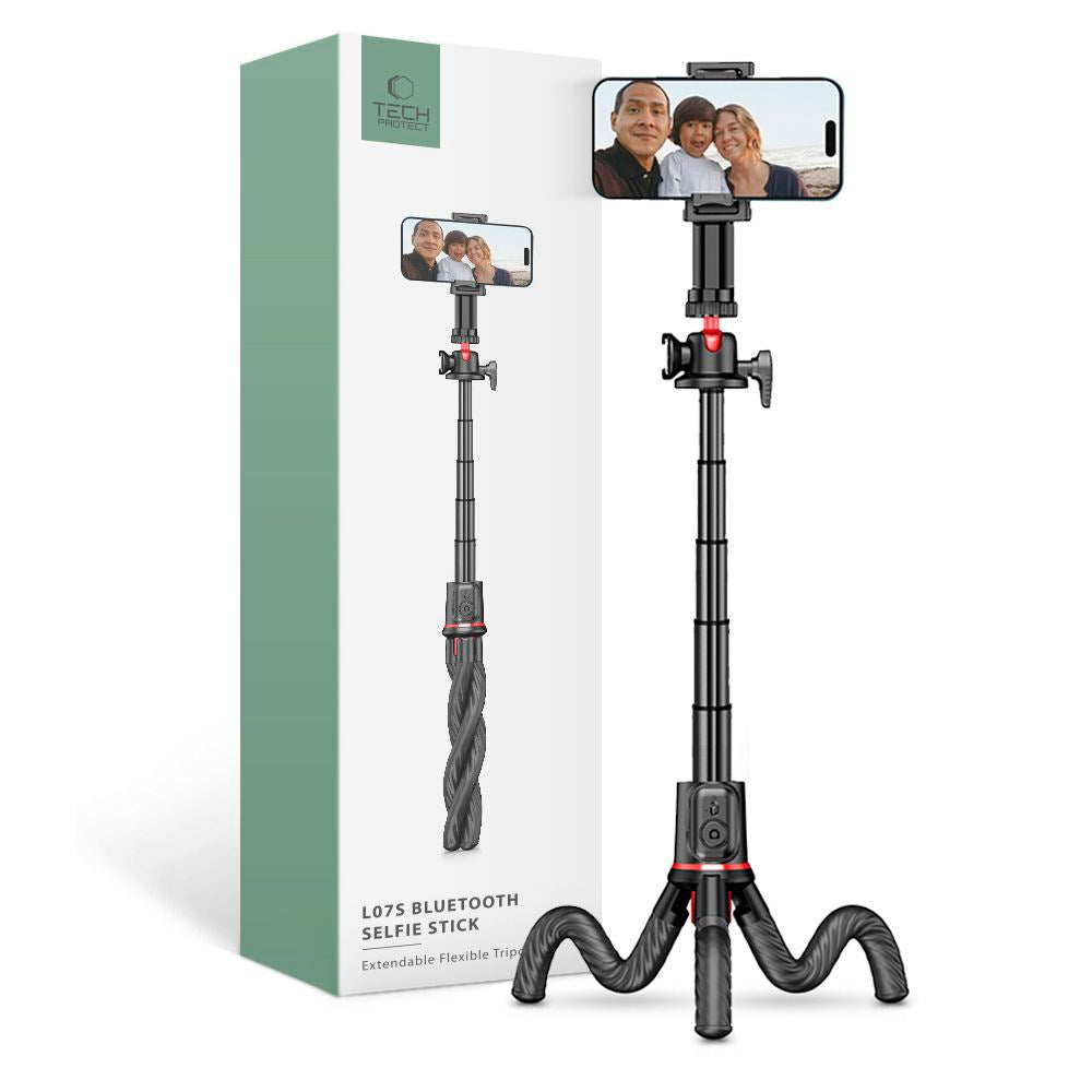 L07S Tech-Protect Selfie Stick m. Fleksibelt Stativ & Bluetooth - Svart