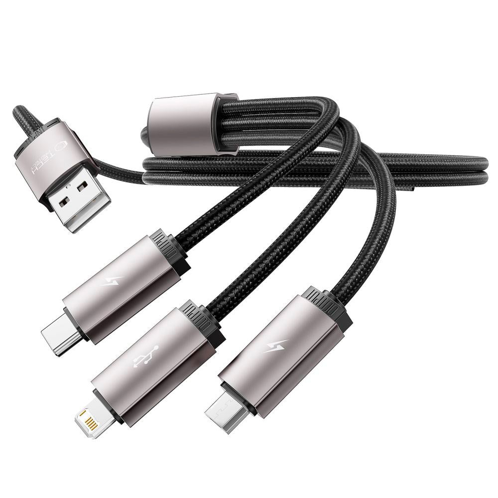 Tech-Protect Ultraboost 3-i-1 Lightning / USB-C / Micro-USB 3.5A-Kabel - 1 m - Grå