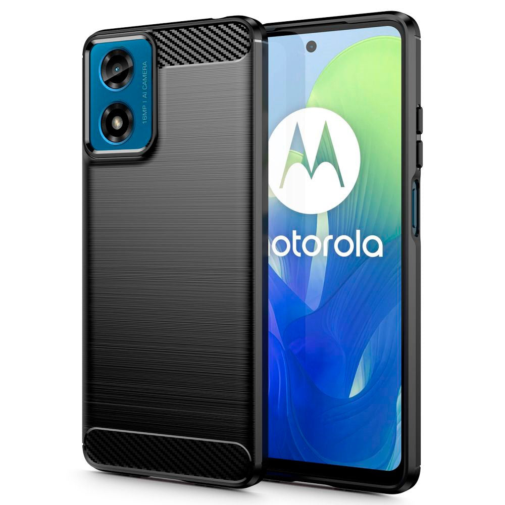 Motorola Moto G04 / G24 Tech-Protect Fleksibelt Plast Carbon Deksel - Svart