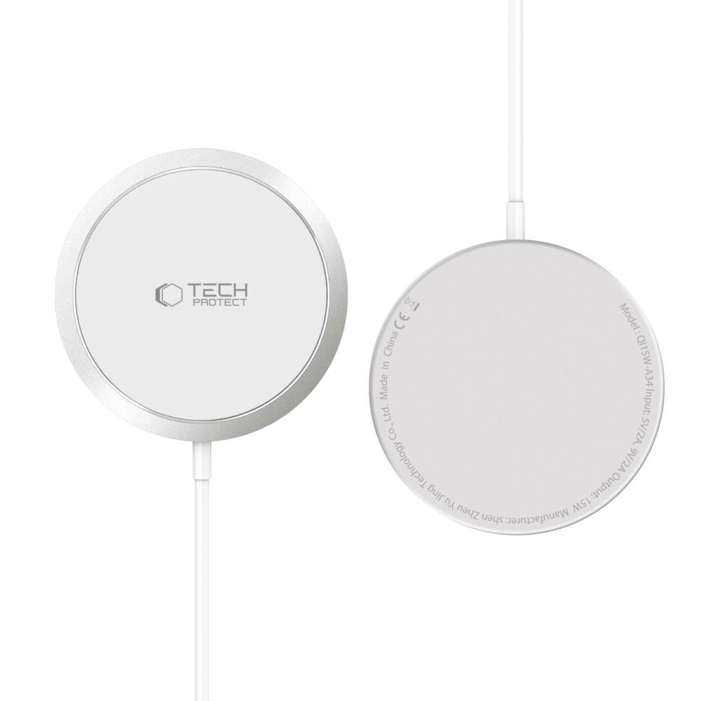 Tech-Protect A34 Magnetisk Trådløs Lader 15W - MagSafe-Kompatibel - Hvit