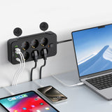 Tech-Protect Multifunksjonell Strømskinne med 6 x Uttak / 3 x USB-A / 3 x USB-C - 2m - Svart