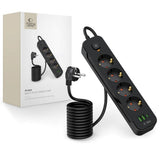 Tech-Protect Multifunksjonell Strømskinne med 4 x Uttak / 2 x USB-A / 1 x USB-C - 2m - Svart