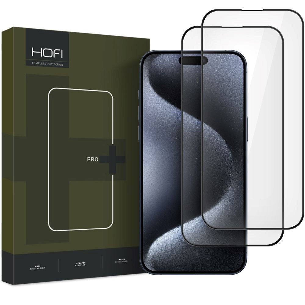 iPhone 16 Hofi Glass Pro+ Skjermbeskytter - Case Friendly - 2-Pak - Svart Kant