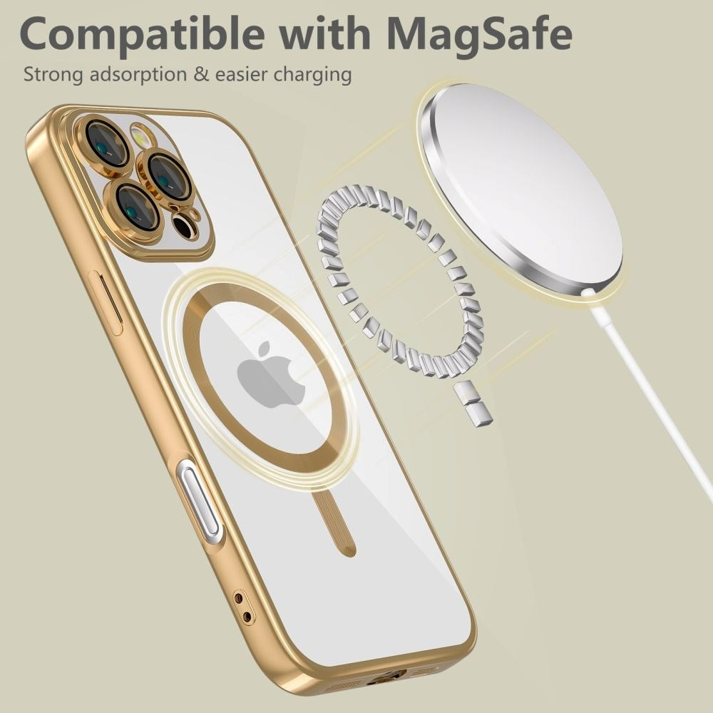 iPhone 16 Pro Tech-Protect Magmat Deksel - MagSafe Kompatibel - Gjennomsiktig / Gull