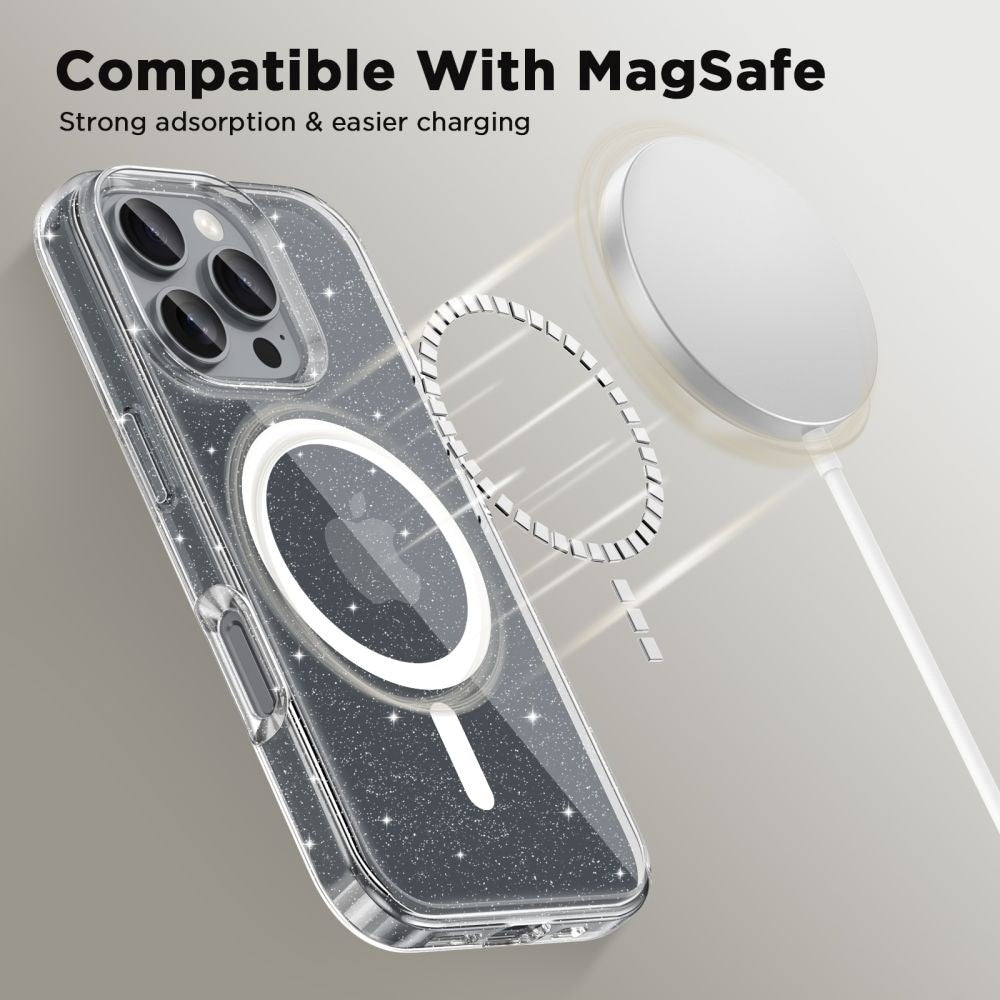 iPhone 16 Pro Tech-Protect Flexair Hybrid Deksel - MagSafe Kompatibel - Gjennomsiktig / Glitter