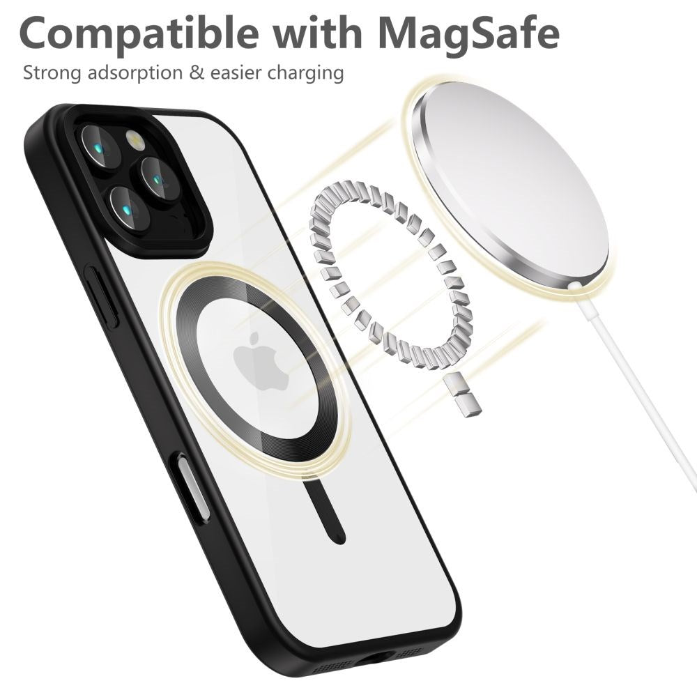 iPhone 16 Pro Max Tech-Protect Magflex Deksel - MagSafe Kompatibel - Gjennomsiktig / Sateng Svart