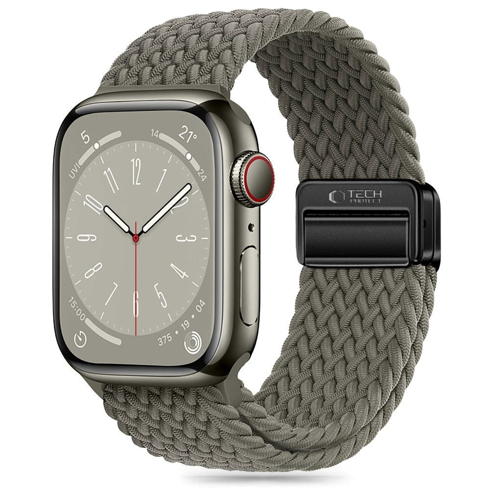 Apple Watch (42/44/SE/45/46/49mm) Tech-Protect Nylon Stropp - Grågrønn