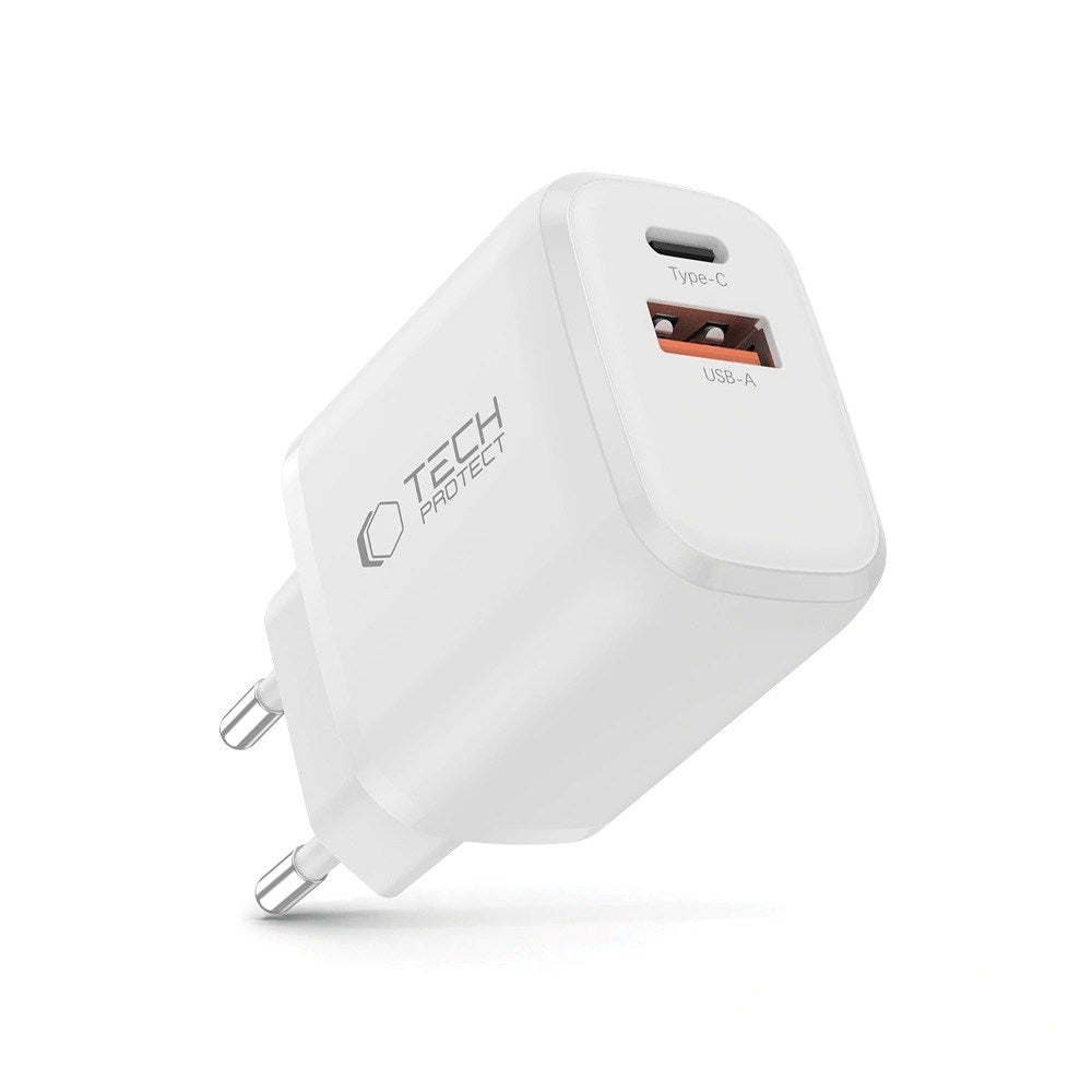 Tech-Protect NCA20 Vegglader med 20W - 1 x USB-A & 1 x USB-C - Hvit