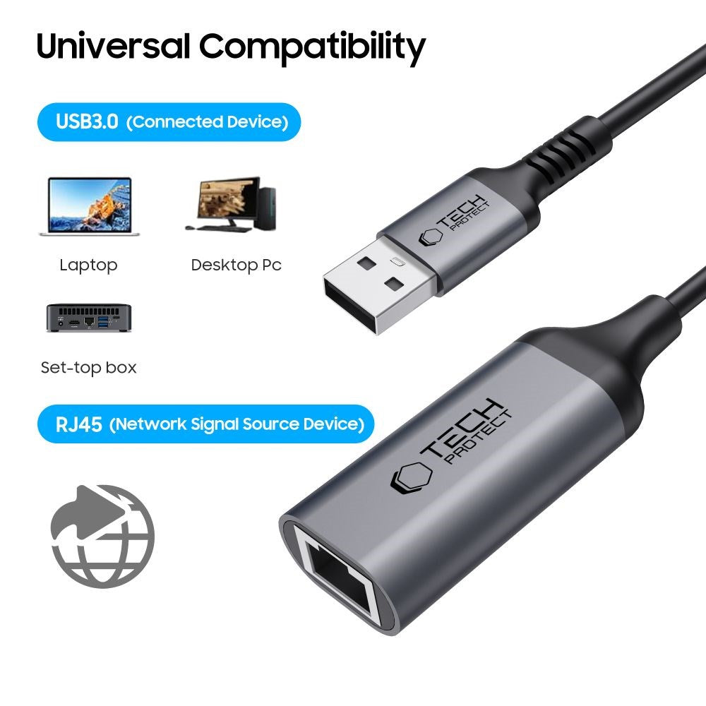 USB-A til Ethernet RJ45 Adapter Tech-Protect Ultraboost - 1000Mbps - Svart