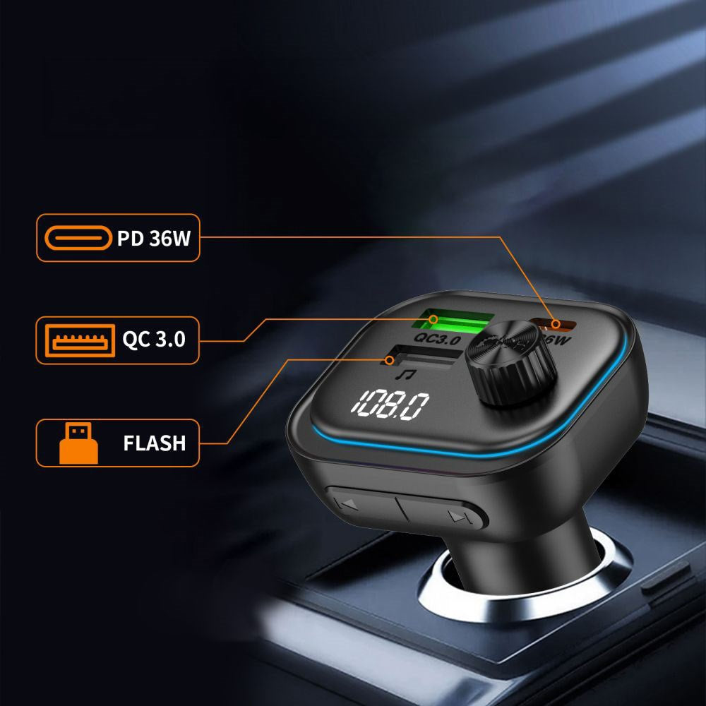 Tech-Protect Billader m. USB-A & USB-C / FM Bluetooth Transmitter - Svart