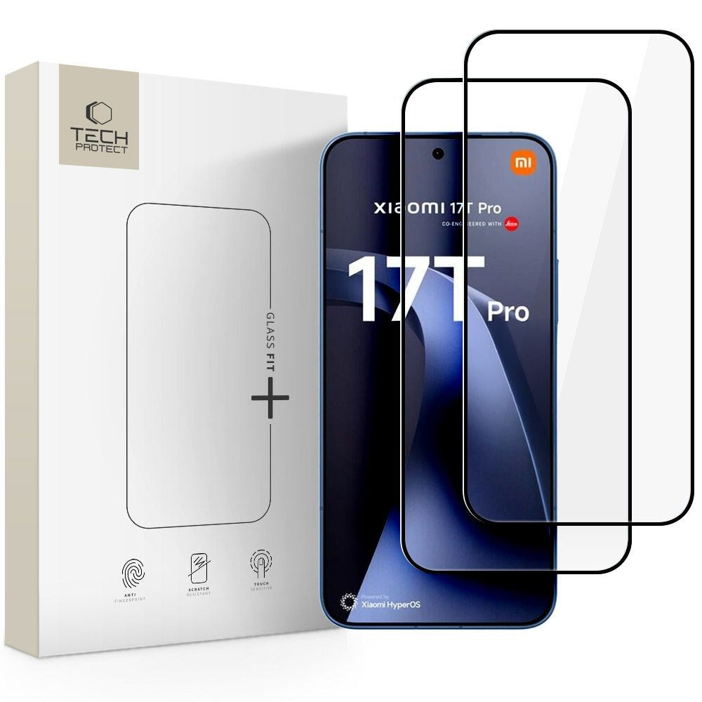 Xiaomi 17T Pro Tech-Protect Glass Fit+ Herdet Skjermbeskyttelsesglass - 2 stk - Gjennomsiktig / Svart Kant
