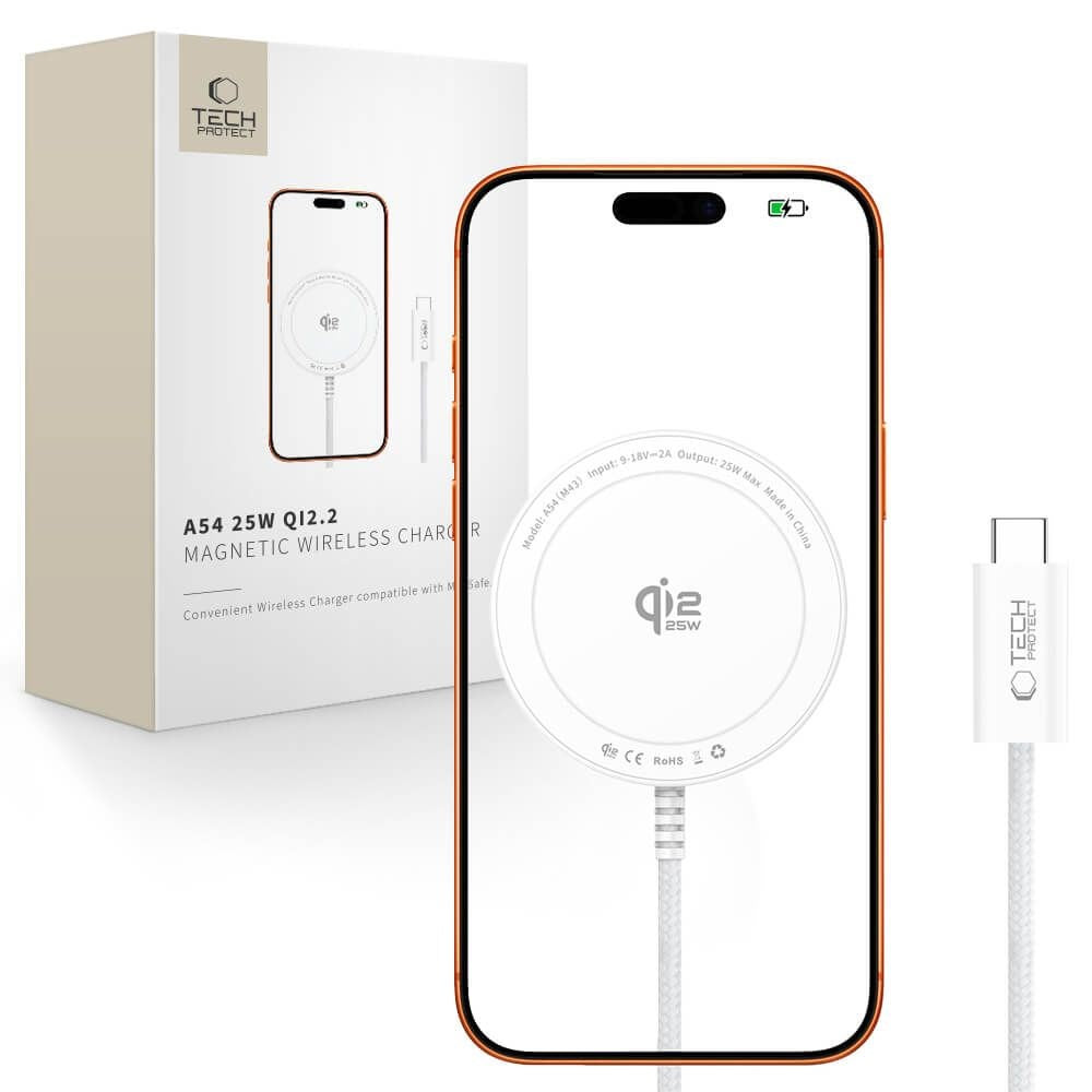 Trådløs MagSafe Lader Tech-Protect A54 25 W - Hvit