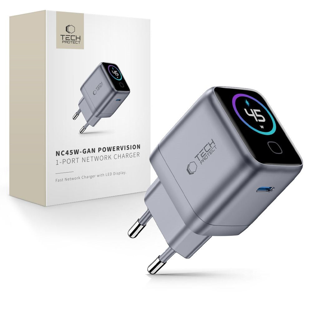 Vegglader 45 W med USB-C Tech-Protect PowerVision NC45W-GaN - Grå